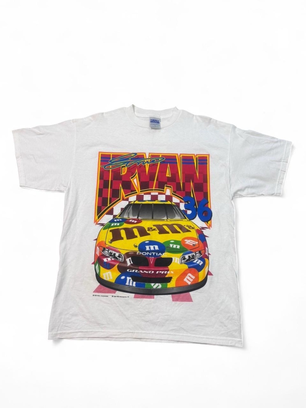 Vintage 1999 Ernie Irvan double sided M&Ms NASCAR tee white XL mens